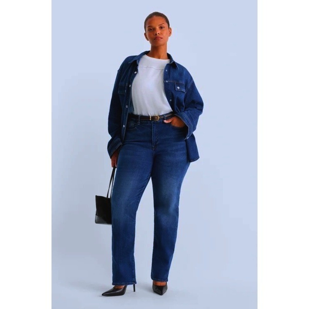 Always Fits Good Legs Straight Good American 14-18 Mid Rise Dark Wash Denim